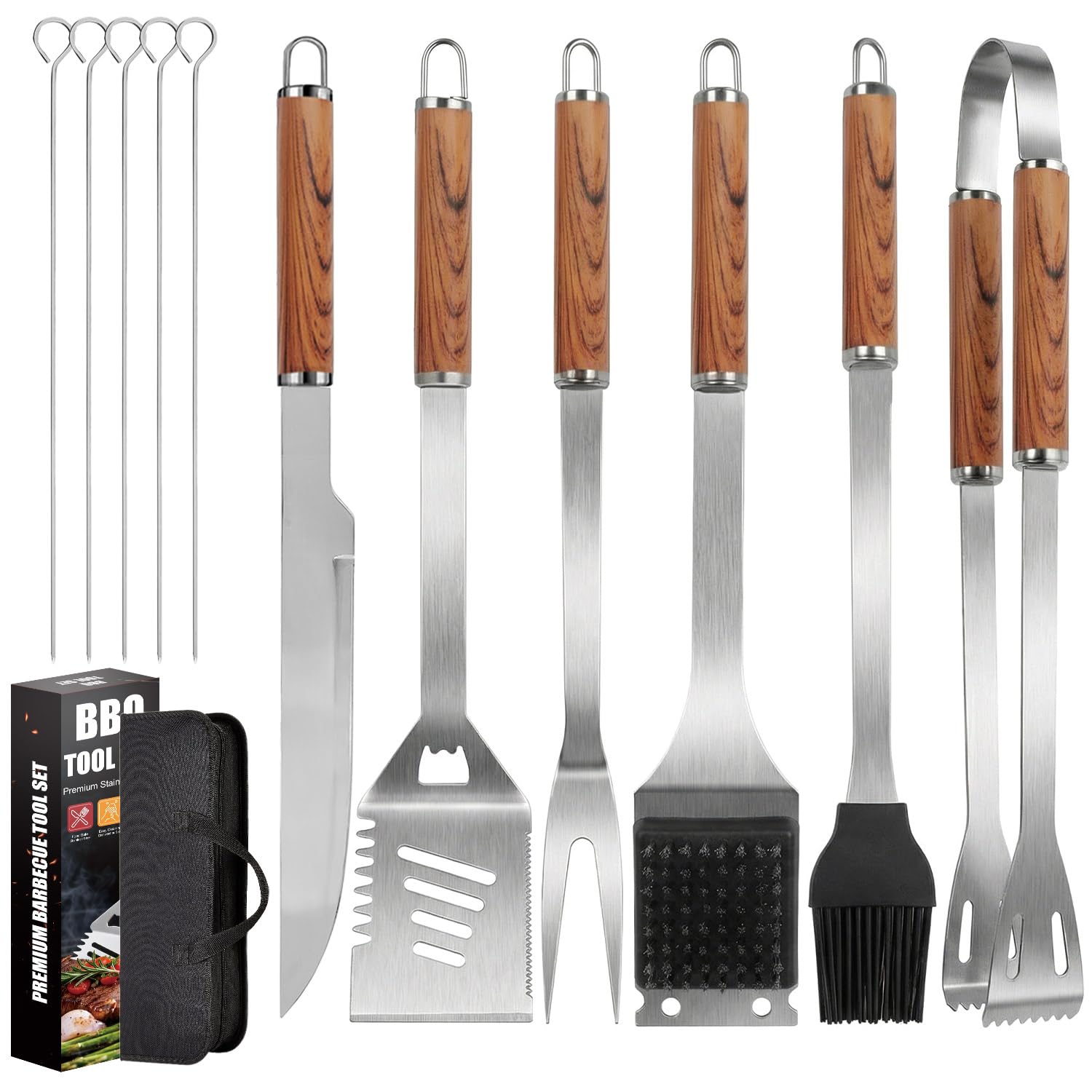 Grillbesteck Set, 11-teilig Edelstahl Grillzubehör mit Aufbewahrungskoffer, Hochwertiger BBQ Grillutensilien Set für Garten und Camping, Professionelle Grillzubehör für Männer Frauen
