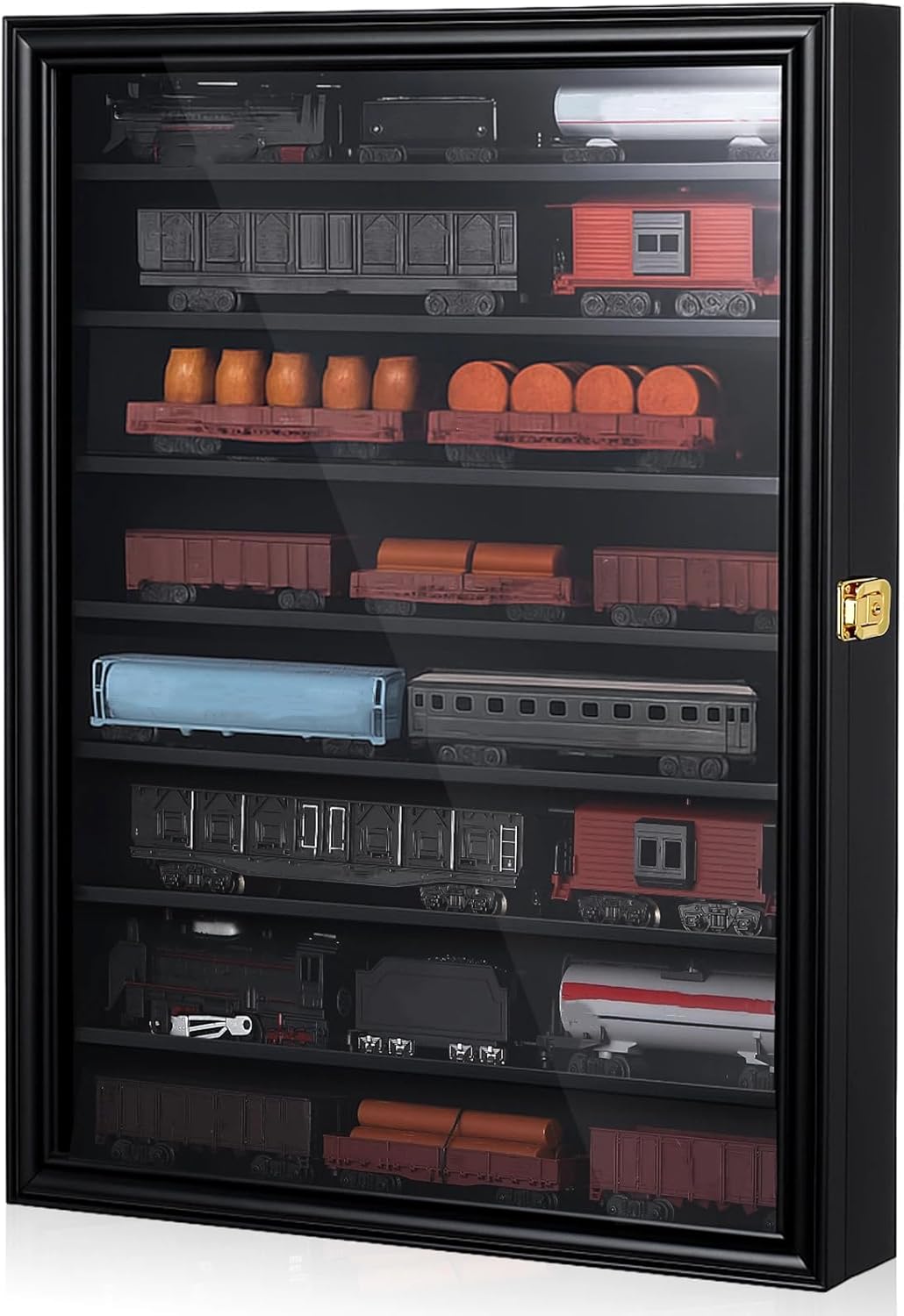 Ho Scale Model Train Display Case Wall Cabinet - 8 Shelves Lockable 98% UV Protection for Locomotive Collection Birthday Gift for Valentine Model Trains Collectors, 1: 87&1: 64 Scale Toy Car