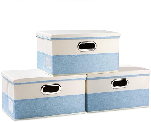 Miniatura 66 de PRANDOM Cajas de almacenamiento con tapas [paquete de 3] contenedores de almacenamiento plegables de tela, canastas con cubierta para el hogar,