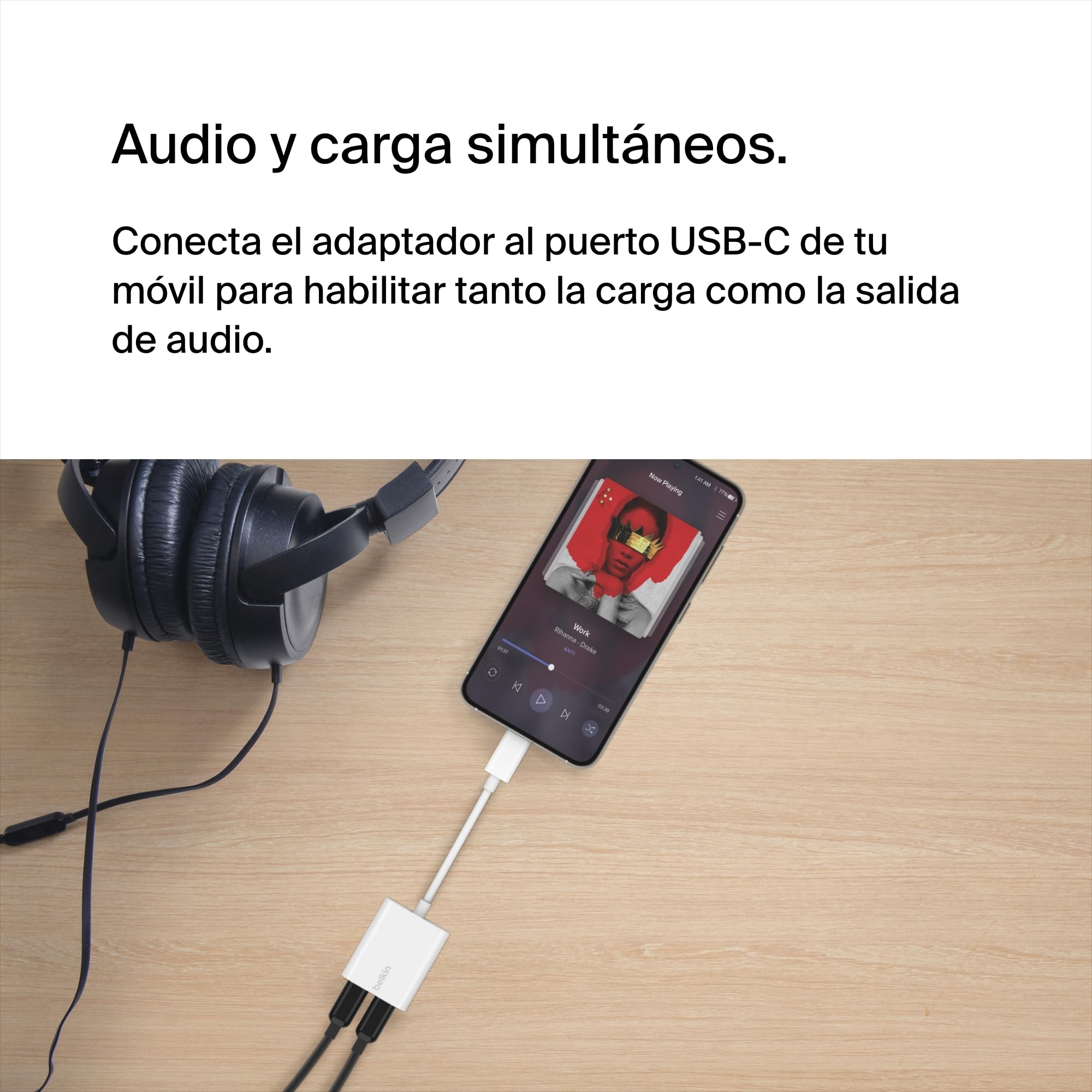 Belkin adaptador USB C RockStar de audio + carga USB-C, convertidor para cascos con carga rápida USB-C Power Delivery de 60 W, iPhone 16, iPad Pro, Galaxy, Note, Google Pixel, LG, Sony y otros, blanco