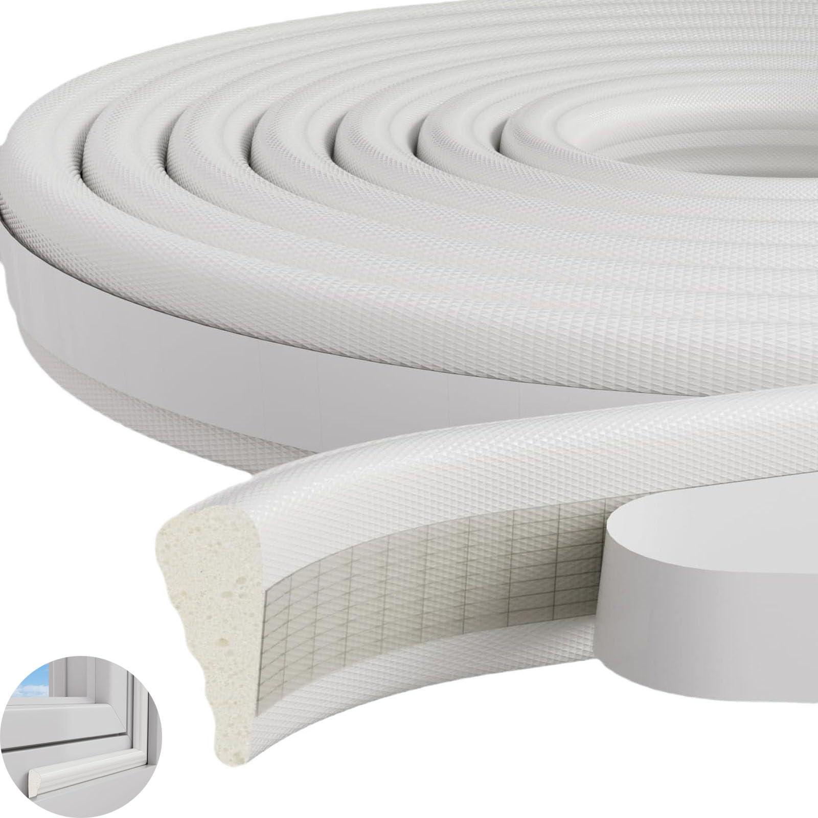 YQBFTC 3m/118Inch Draft Excluder Strip for Windows and Doors,Wedge-Shape Weather Seal Strip,Door Sealing Strip Window Insulation Soundproofing Foam Strip,Selfadhesive Window Cold Blocker(White)