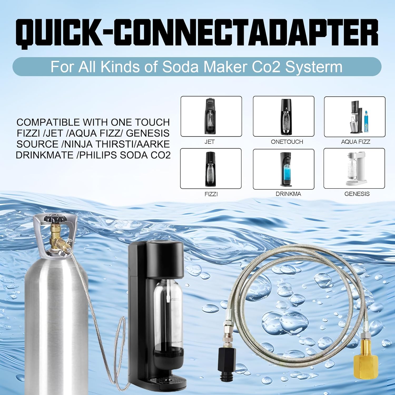Quick Connect CO2 Adapter Kit - 36in Stainless Steel Soda Machine CO2 Adapter Hose, CGA320 Tank Connector for Fizzi/Jet/Onetouch/AQUA FIZZ