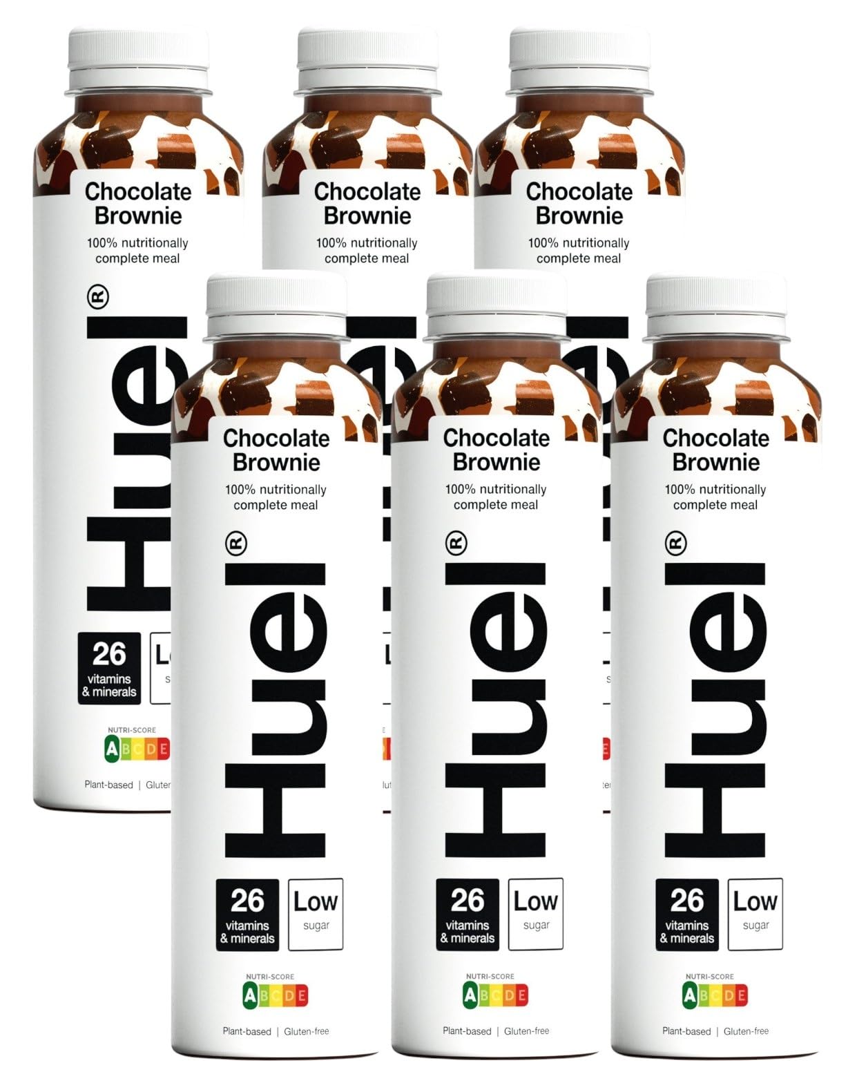 HuelReady-to-Drink Meal | Chocolate Brownie Protein Drink | Not Just A Meal Replacement | Complete Nutrition, Plant-Based, Gluten-Free | 20g Protein Per Bottle | (Pack of 6, Each 500ml bottles)