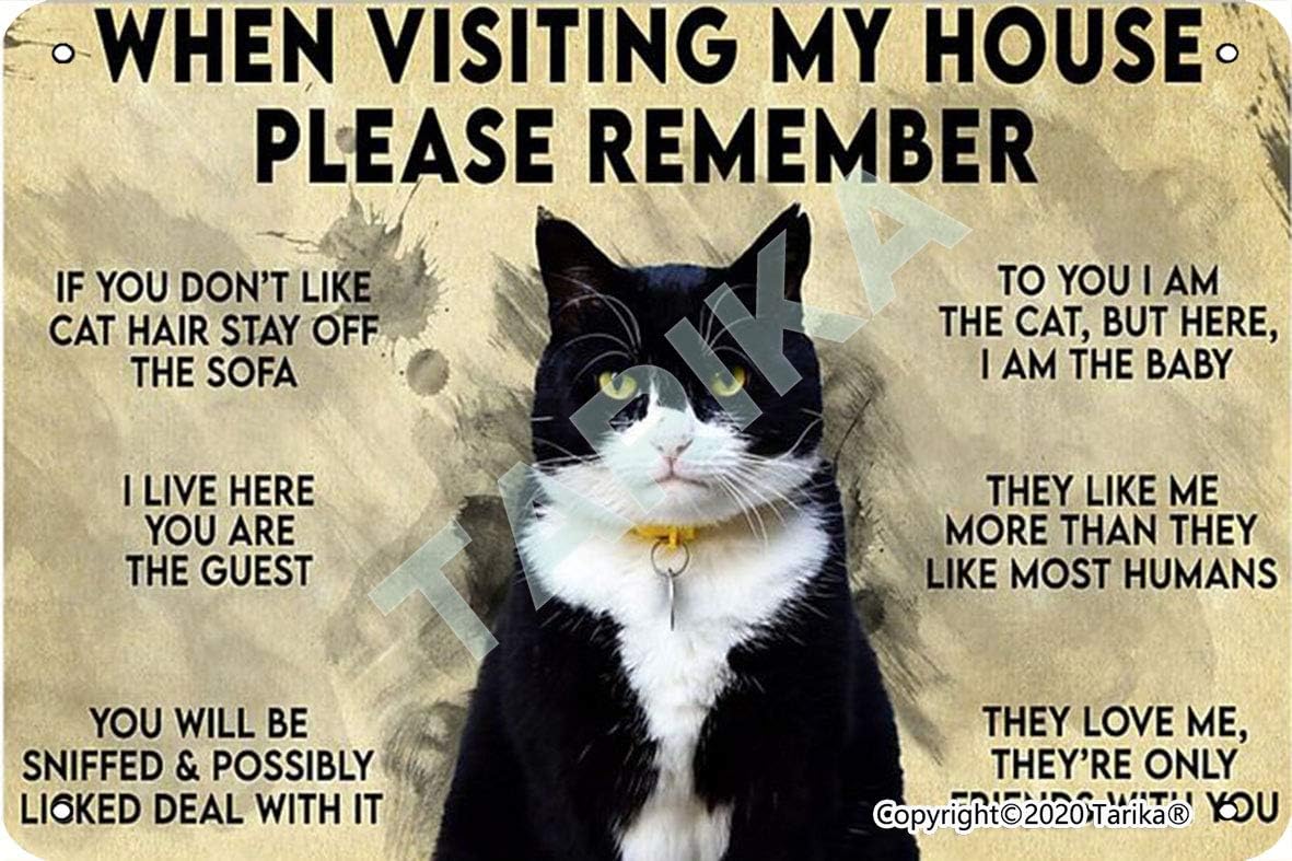 When Visiting My House Please Remember Love Cat Rules 20X30 CM Iron Retro Look Decoration Crafts Sign for Home Kitchen Bathroom Farm Garden Garage Inspirational Quotes Wall Decor