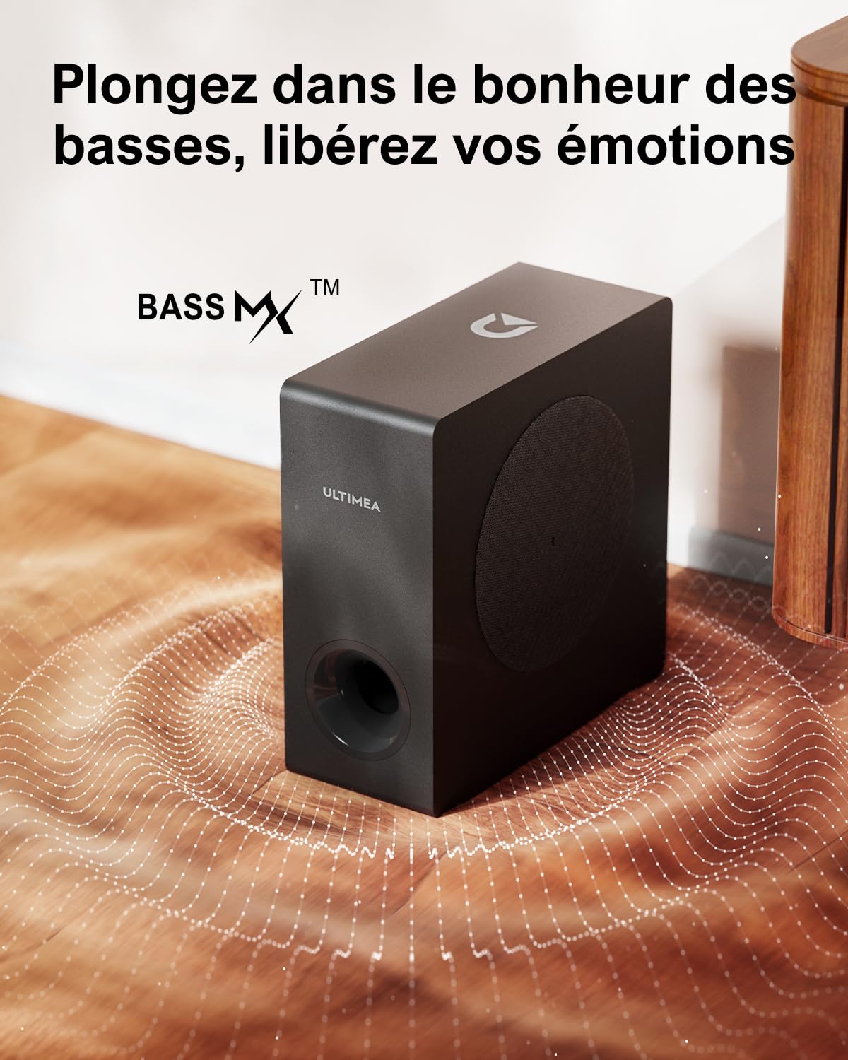 ULTIMEA Dolby Atmos Barre De Son pour TV, BassMX, 3D Surround Système pour Haut-Parleurs, 2.1 Barre Son avec Caisson de Basse pour Home Cinéma, Ultradeluxe, 190W Crête, Nova S50 Série