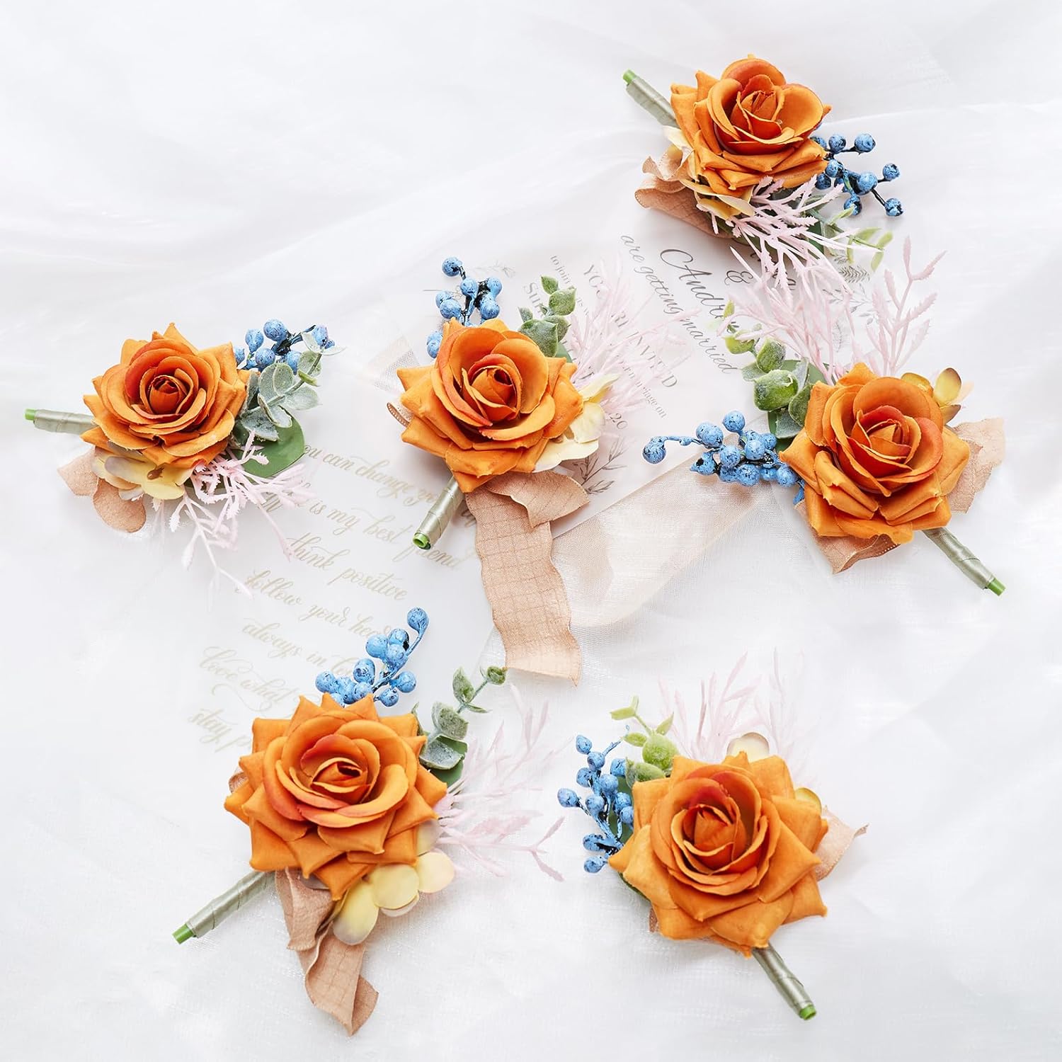 AJOYEGG Boutonniere for Men Wedding Set of 6 Burnt Orange