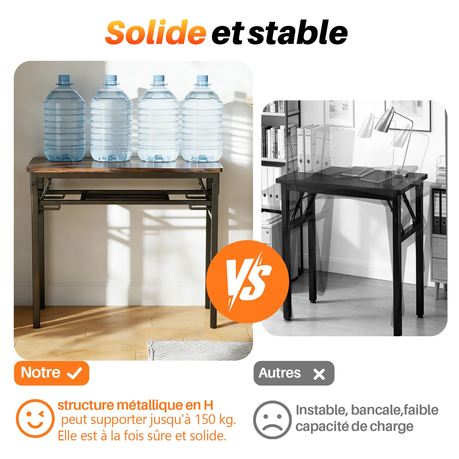Bureau pliable avec espace de rangement 100 x 50 x 76 cm