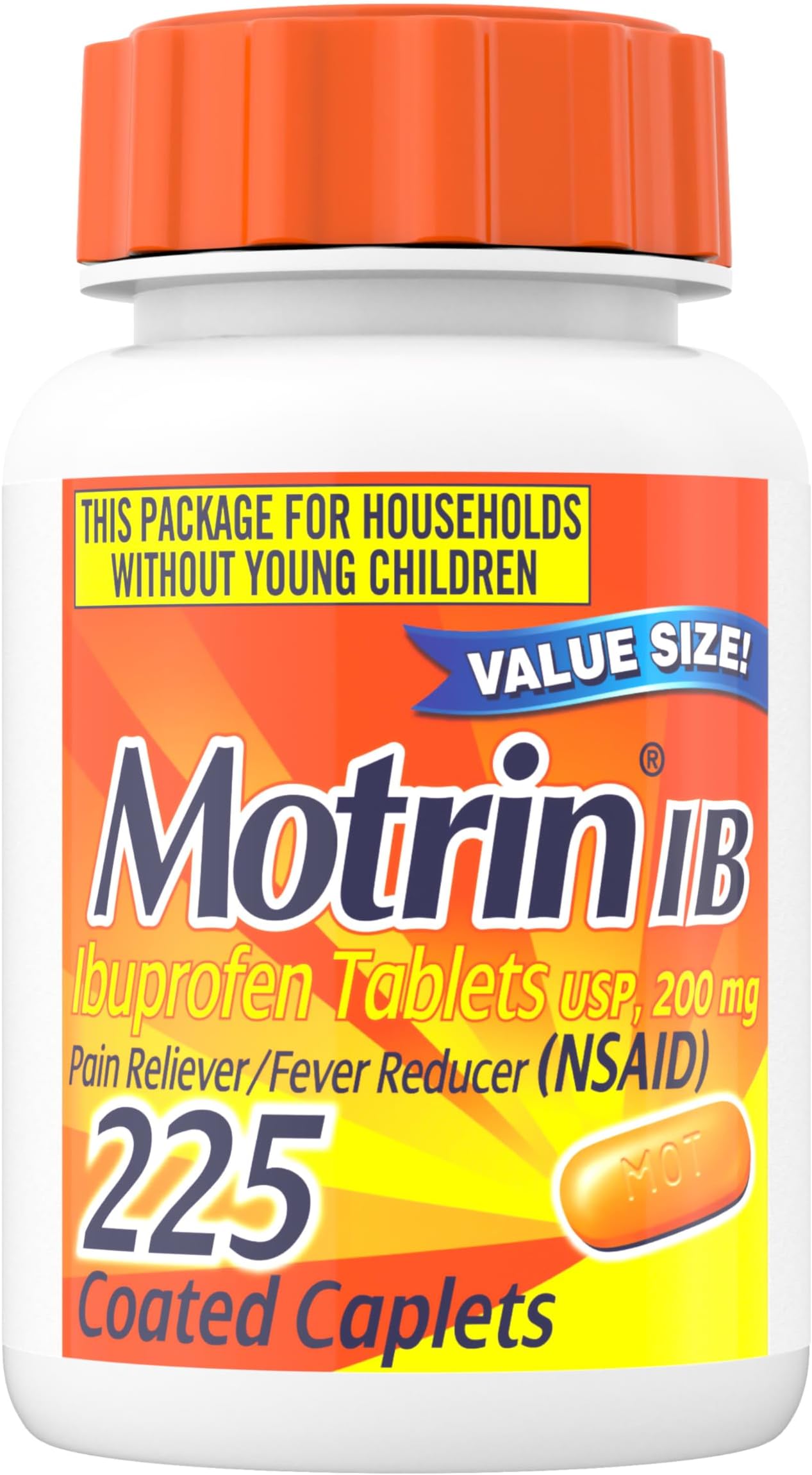 - Motrin IB Ibuprofen 200mg Tablets, Ibuprofen Pain & Fever Reliever for Headache, Backache, Muscular Aches, Menstrual Pain & Minor Arthritis Pain, Over-The-Counter NSAID Medicine, 225 ct