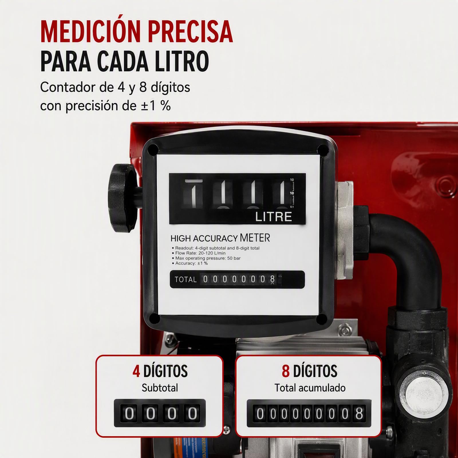 Bomba diesel 230 V autocebante con contador, manguera de 4 m
