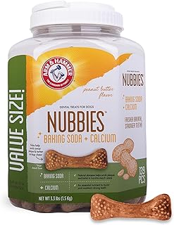 Arm & Hammer for Pets Nubbies Dental Treats for Dogs with Baking Soda and Calcium, Treat Chews Help Fight Bad Breath, Plaque & Tartar, Peanut Butter, Value Bucket, 139 Pcs (Packaging may vary)