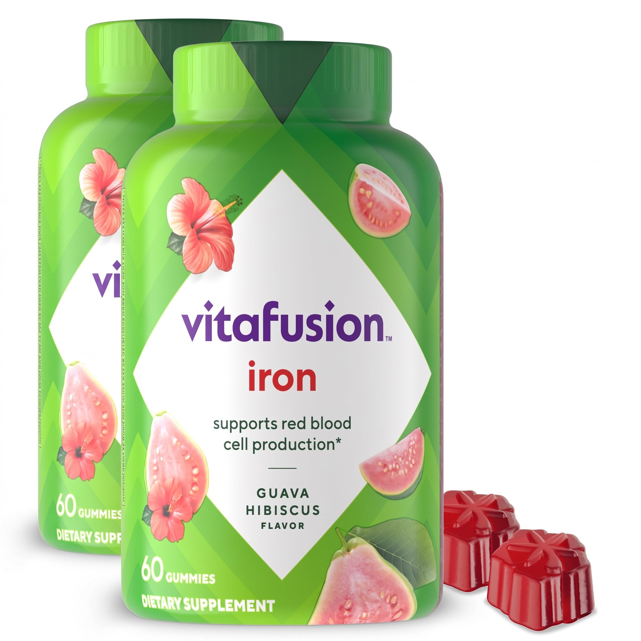 Vitafusion Iron Gummy Vitamin Supplement,Supports Red Blood Cell Production*,Guava Hibiscus Flavor,30 Servings,60 Count (Pack of 2)