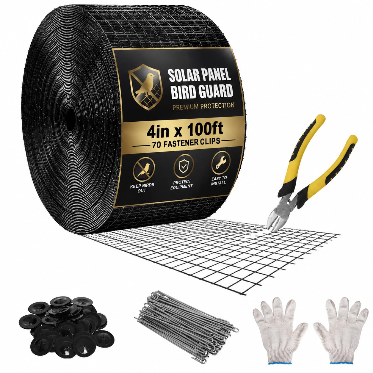 4in X 100ft Solar Panel Bird Guard with Fastener Clips