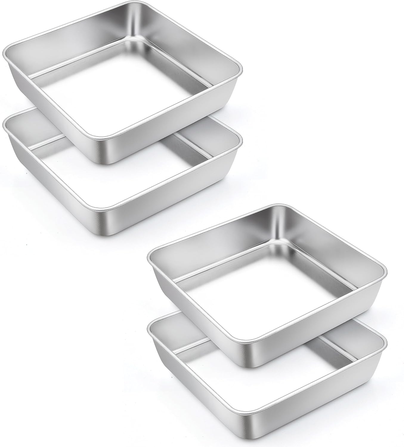 TeamFar Square Cake Pan, 6 Inch Stainless Steel Square Baking Pan for Lasagna Cake Brownie, Healthy & Heavy Duty, Dishwasher Safe & Easy Clean, Brushed Surface & Smooth Edge, Set of 4
