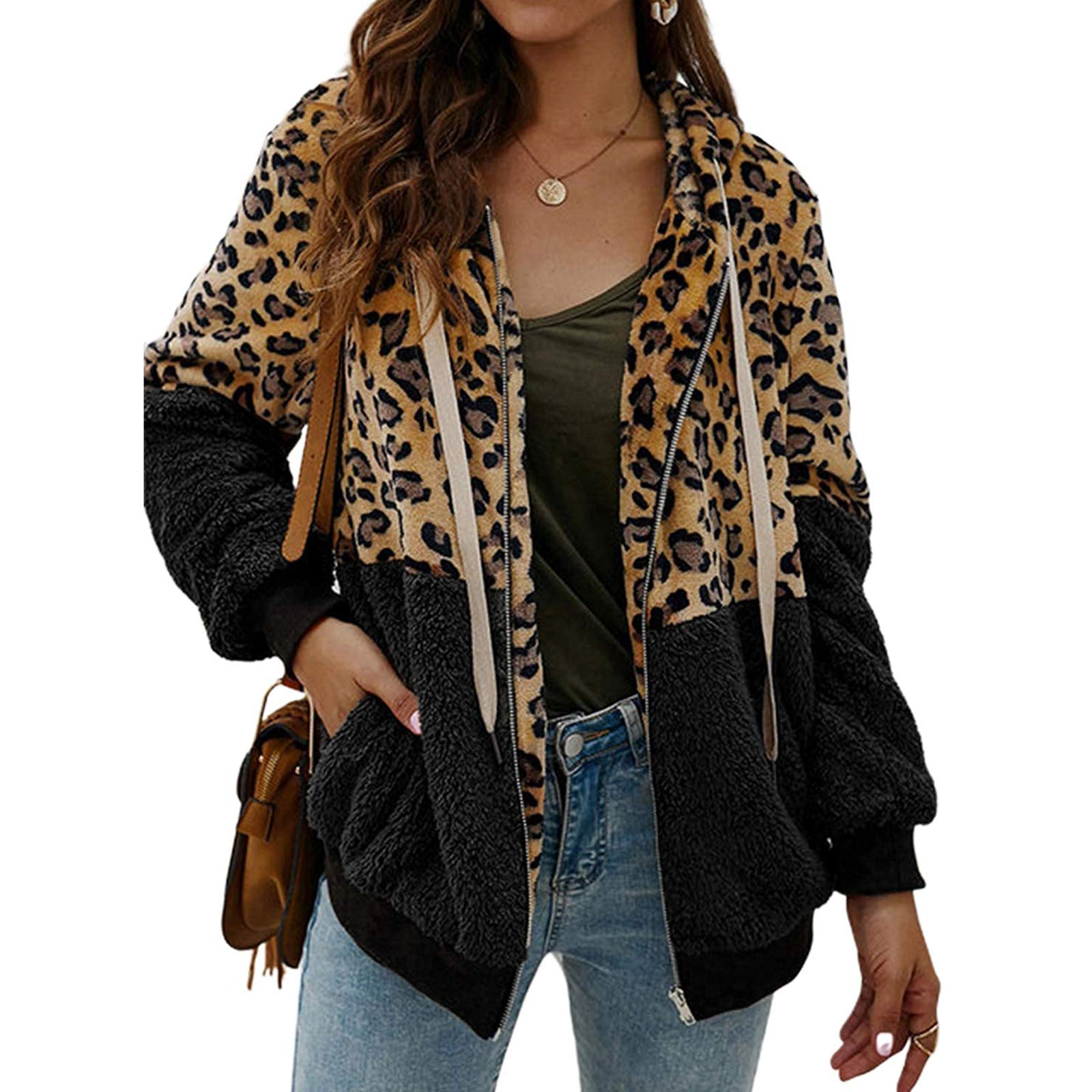 ABINGOO Abrigo Mujer Chaqueta Suéter Otoño Invierno Leopardo Lana Sudadera con Capucha