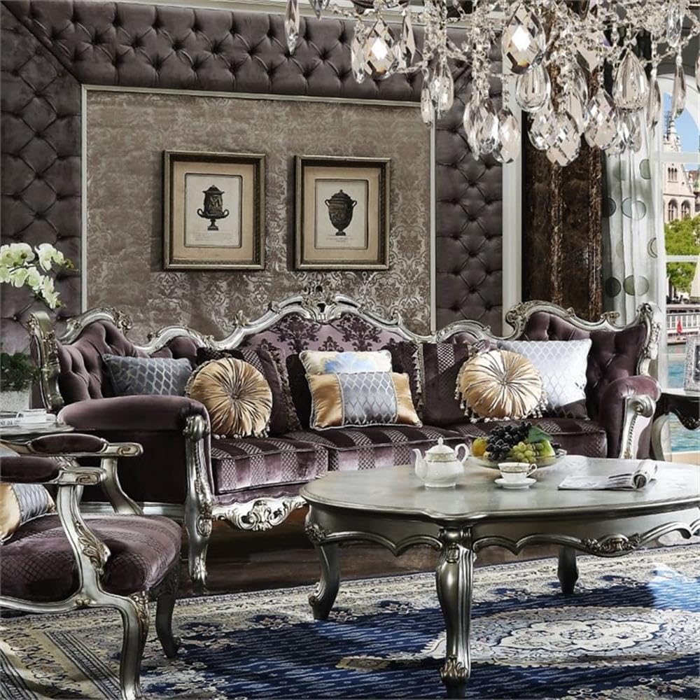 Amazon.com: Acme Picardy Sofa with 8 Pillows, Velvet and Antique