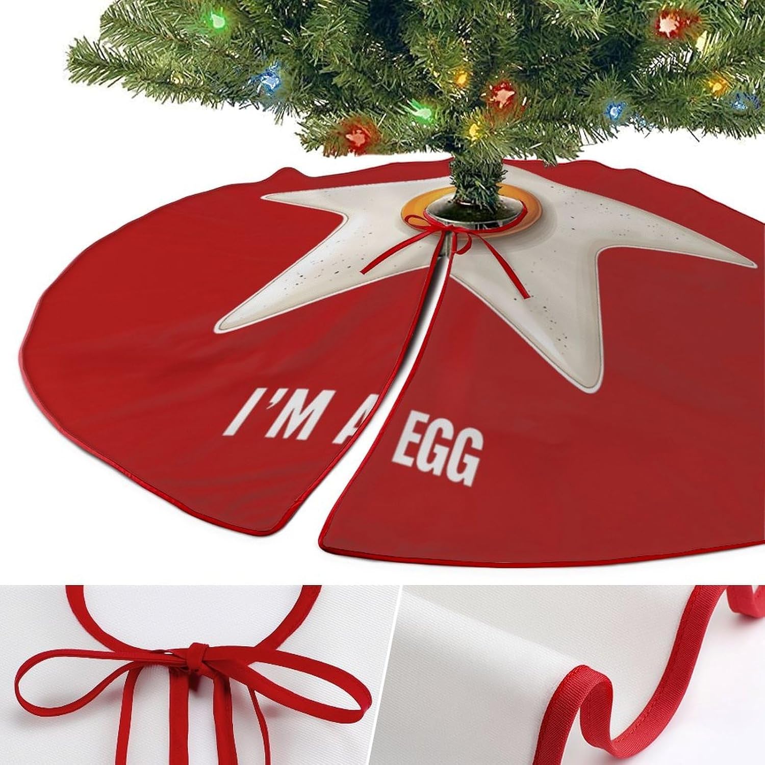 Im an Egg Fried Egg Christmas Tree Skirt Ornaments Christmas Tree Mat for Home Party Holiday Decorations