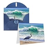Rkklvbns Greeting Cards Blue Heron Beach Waves Watercolor Heart Various Occasions Greeting Cards Friendship Commemorative Cards Holiday Cards