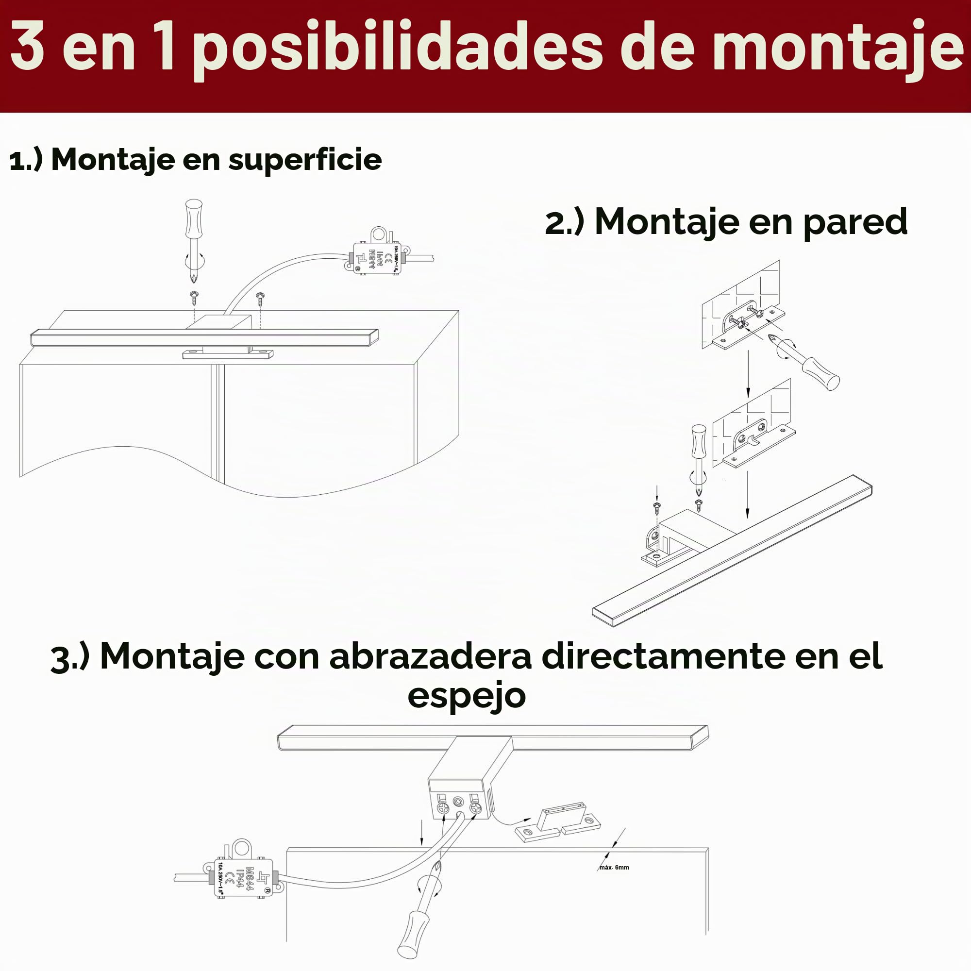kalb | 100cm LED lámpara de baño lámpara de espejo 230V, gris plateado, blanco cálido