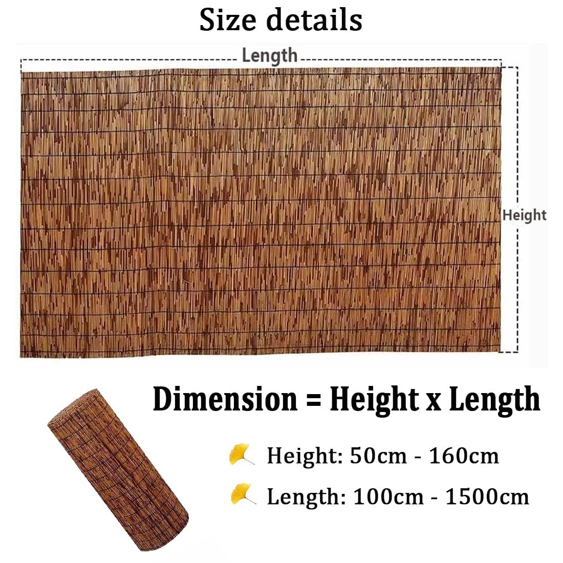 Arella Bamboo da Esterno, Giardino Recinzione in Canna, Naturale bambù Recinzioni, Arelle Canniccio Decorativo for Patio, Piscina, Balcone, Ombra & Privacy(Marrone,H100cmxL500cm)