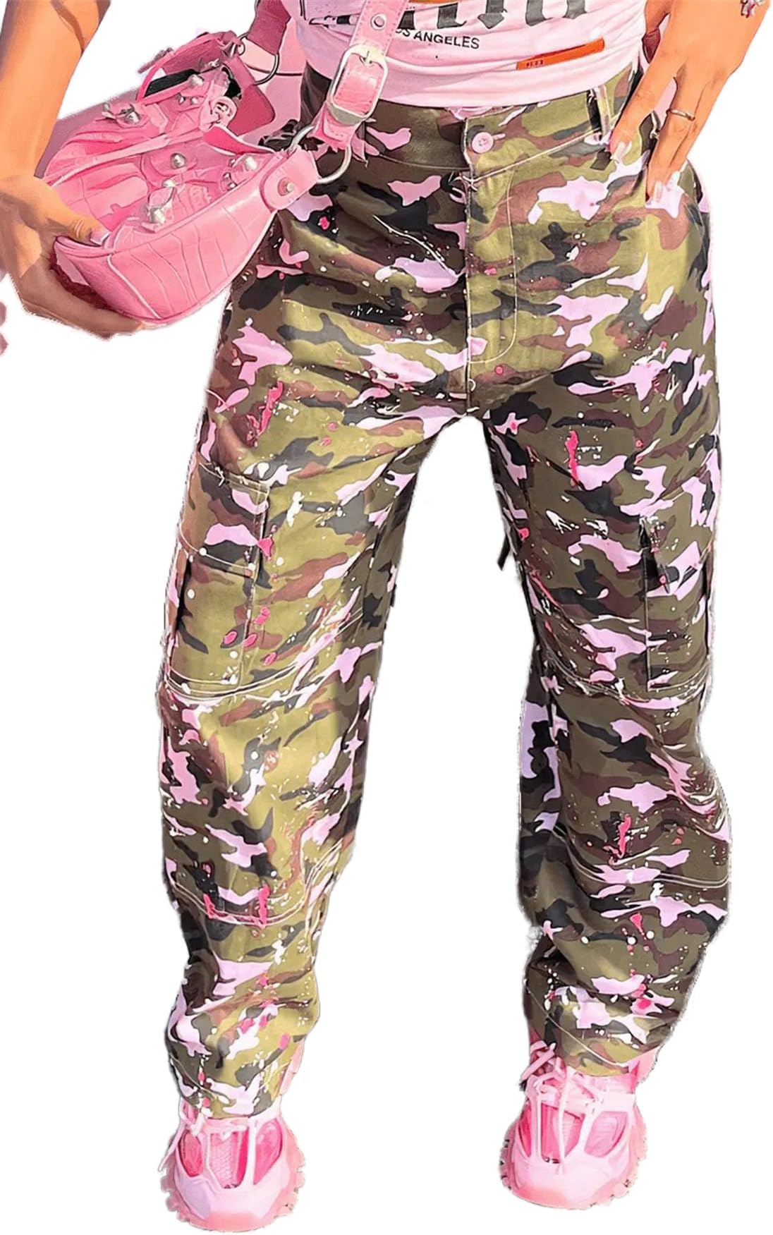 Voghtic Womens High Waisted Straight Leg Casual Y2K Camoflage Cargo Wide Leg Sweatpant Jeans Trousers Camo Pants