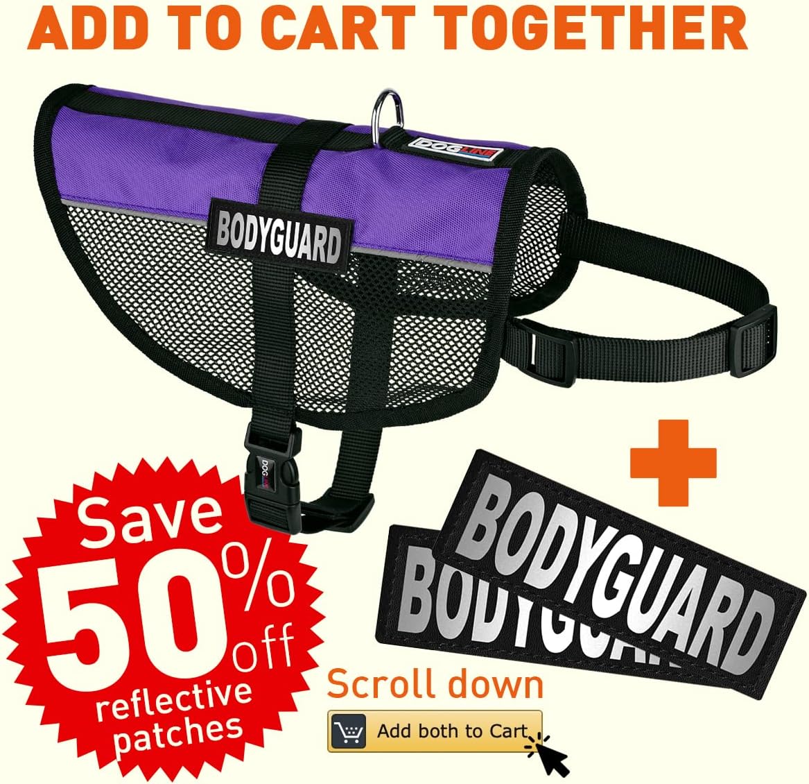 Dogline 17 to 21" Maxaire Multi-Purpose Mesh Vest for Dogs and 2 Removable Bodyguard Patches, Medium, Purple