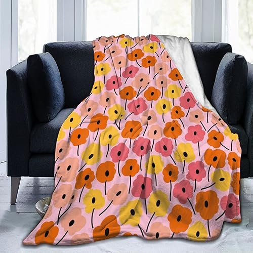 Perinsto Manta con estampado floral ultra suave cálida para todas las estaciones manta decorativa de forro polar para cama silla automóvil sofá