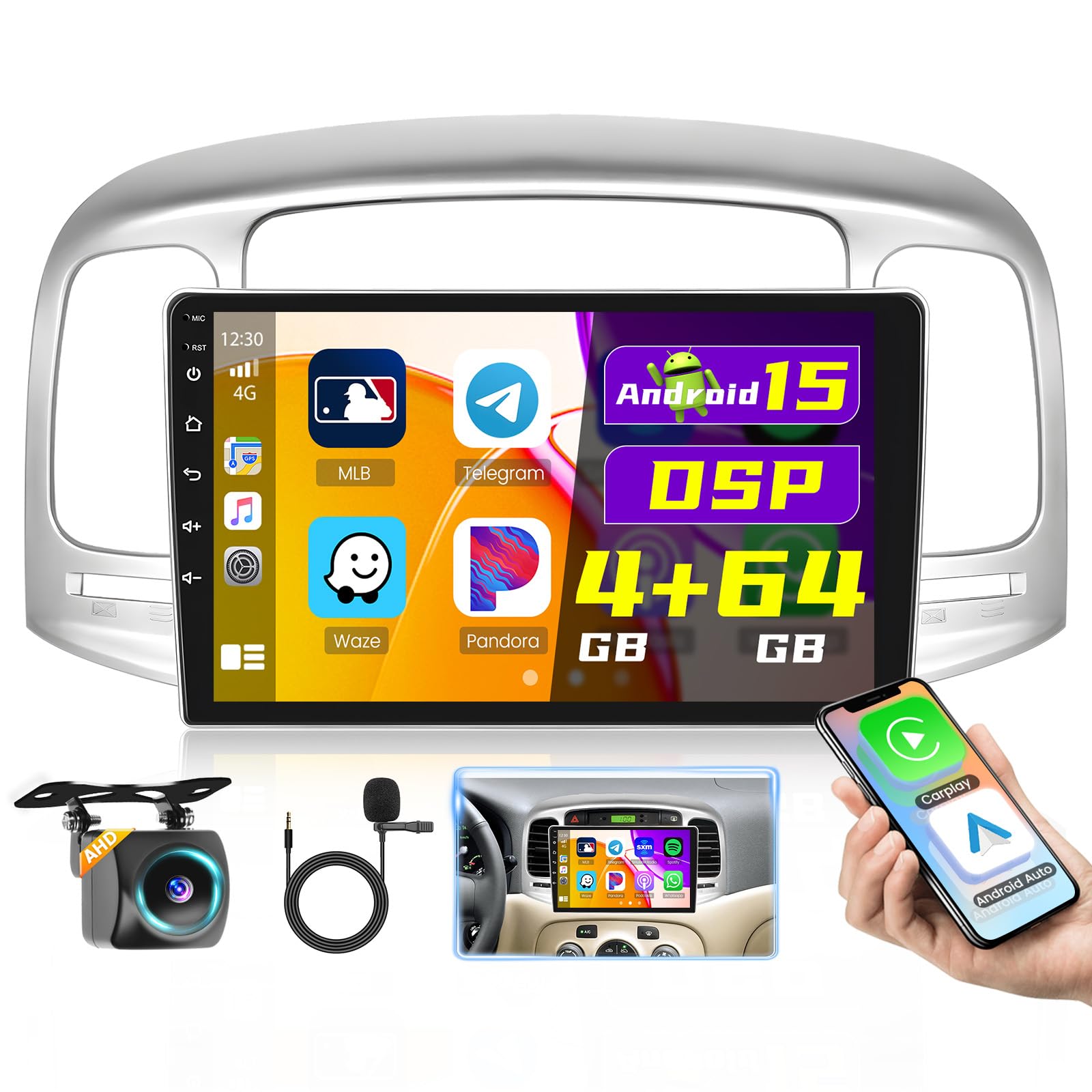 [DSP 4+64G] Android 15 Car Stereo for Hyundai Accent 2008 2009 2010 2011, Hikity 9'' Touchscreen Radio Wireless carplay Bluetooth/5G WiFi/Mirror Link,