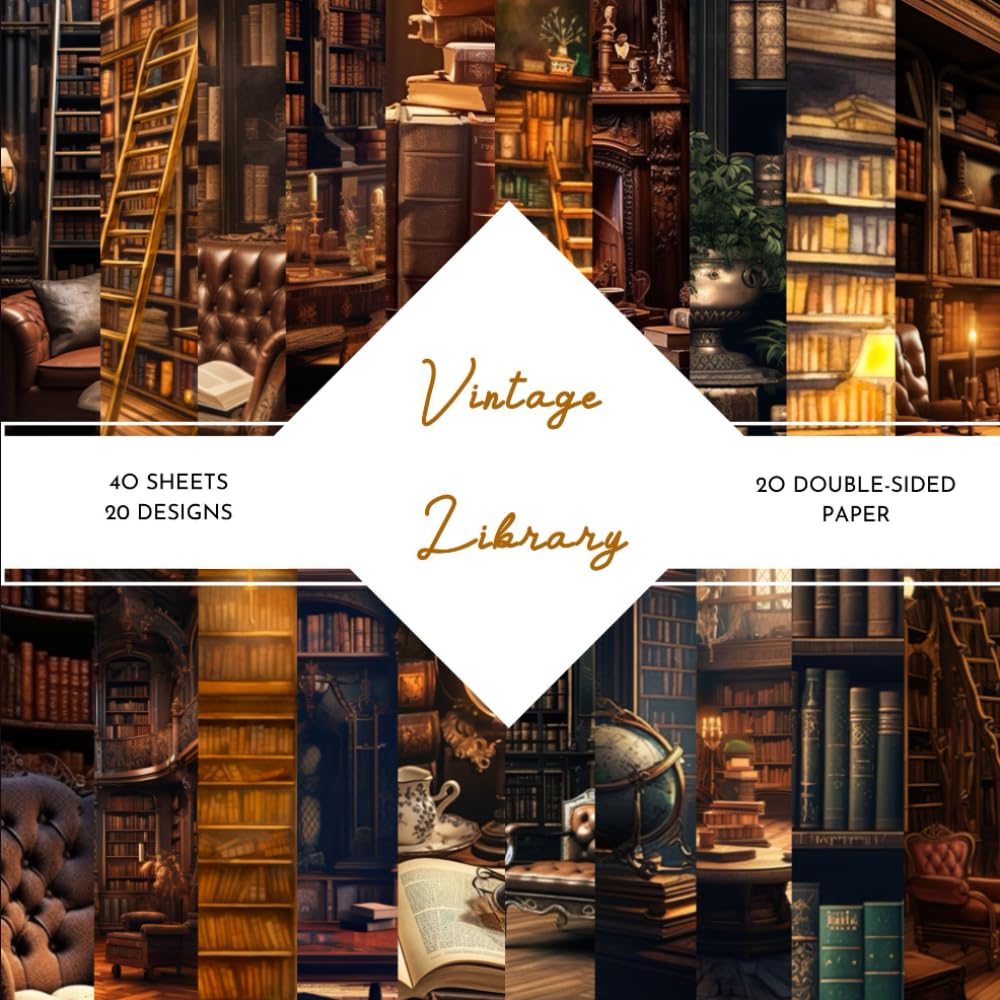 Vintage Library Scrapbook Paper: | Vintage Library Craft Paper | 8.5 x 8.5 inch | Vintage Library Patterns | 40 patterned double sided sheets (20 designs) |