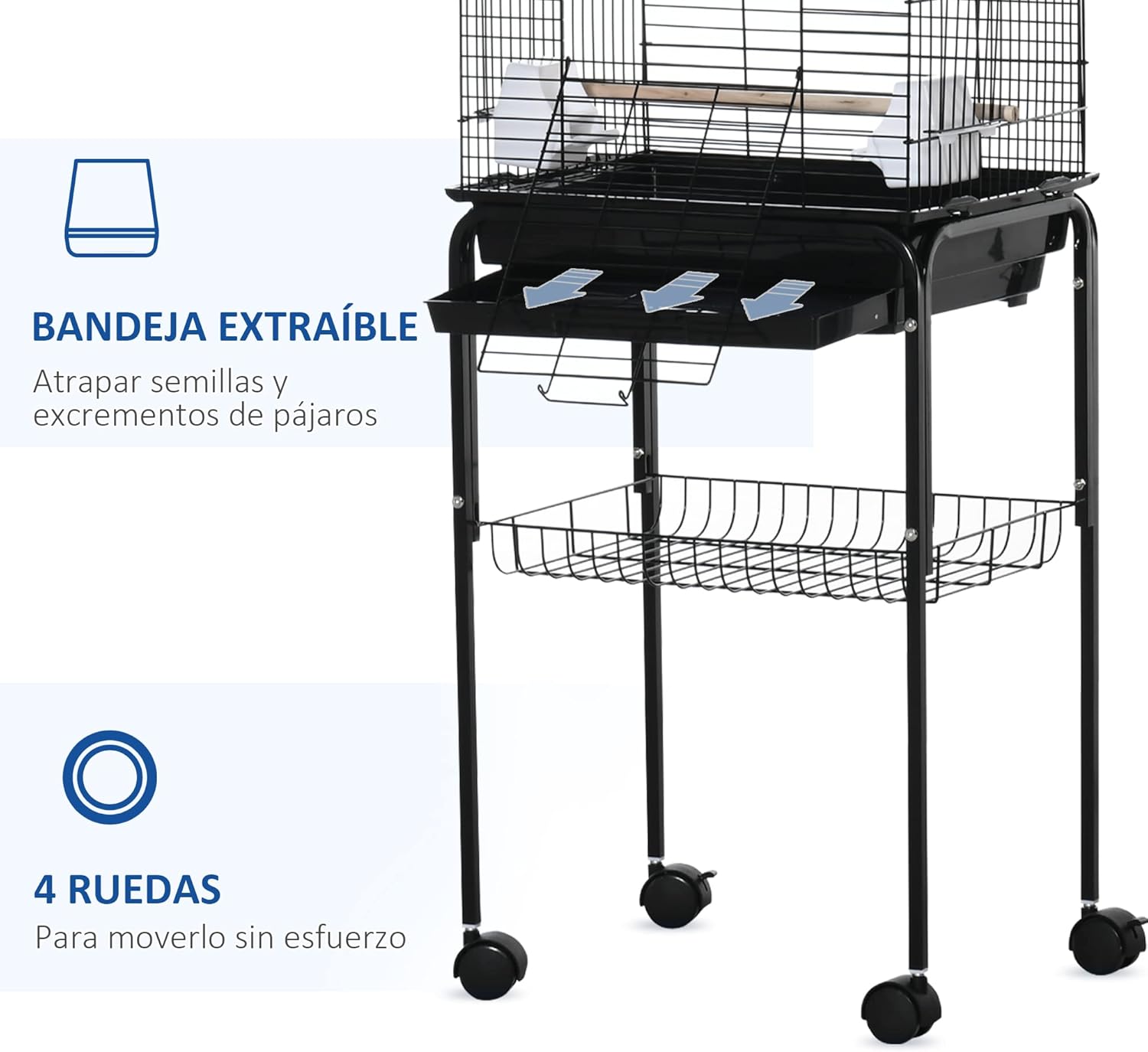 Removable tray and wheels for easy cleaning and mobility