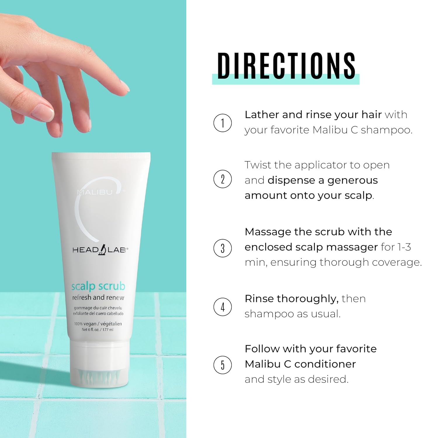 Malibu C Head Lab Scalp Scrub - Gentle Scalp Exfoliator Enriched with Activated Charcoal and Jojoba Esters - Clean, Vegan Hair Care (6 oz)