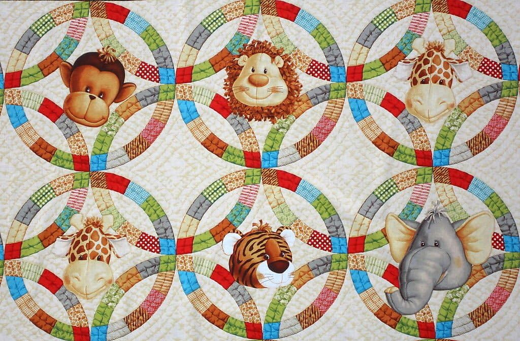 1/2 Yard - Double Wedding Ring "Jungle Babies" Cheater Quilt Cotton Fabric (Great for Quilting, Sewing, Craft Projects, Throw Pillows & More) 1/2 Yard x 44"