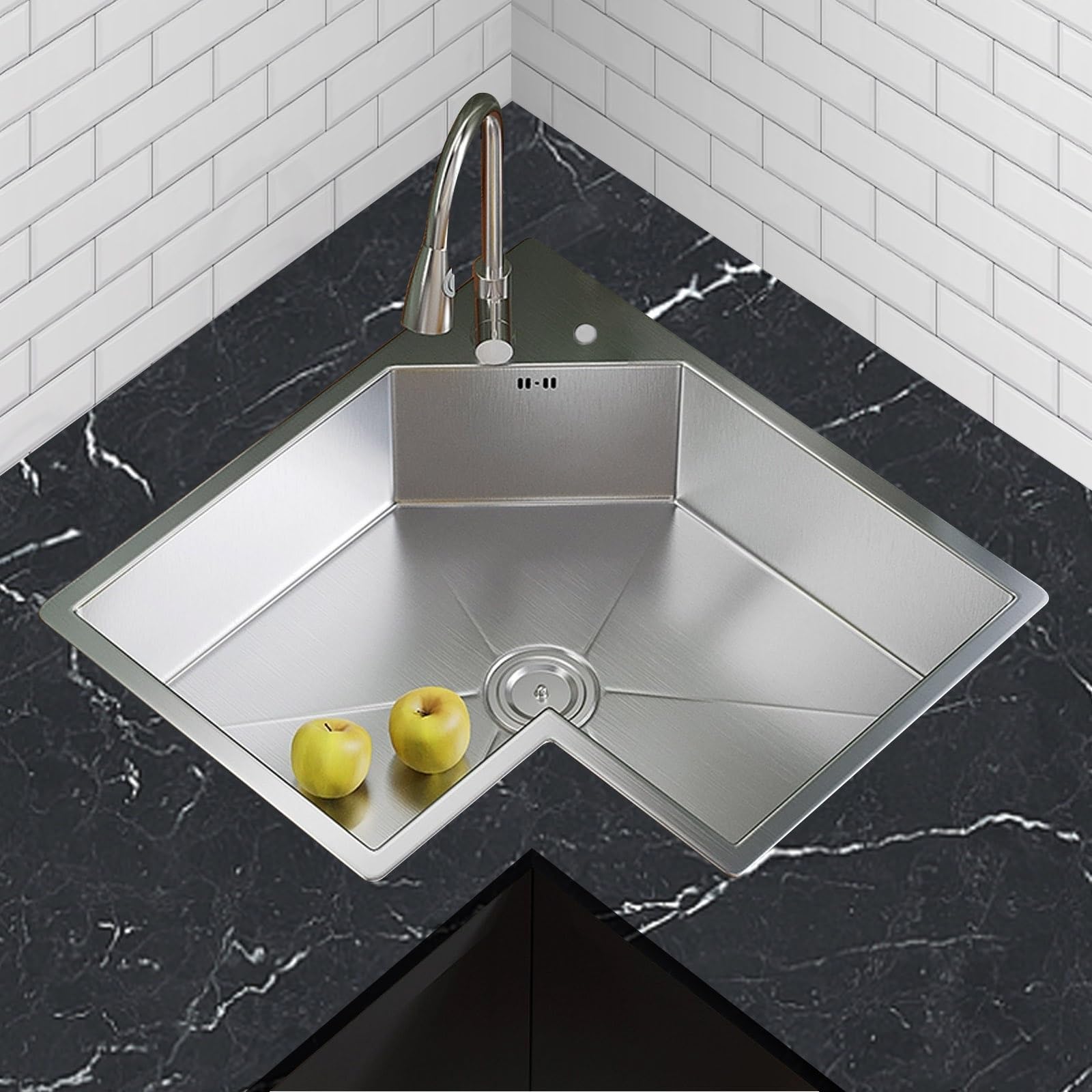 Lavello Cucina 1 Vasca Angolare Moderno, Profondo 210 mm Lavandino Cucina Bar con Doccetta Estraibile, for Lavastoviglie e Lavaggio Verdure
