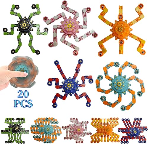 Paquete de 12 juguetes sensoriales Fidget Spinners, cadena transformable DIY para aliviar el estrés Giroscopio caja del tesoro, cesta de Pascua,