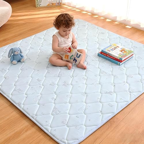 Alfombra de juego para bebé para piso, 47 x 47 pulgadas, alfombra de juego plegable para bebés y niños pequeños, fácil cuidado, tapetes de juego