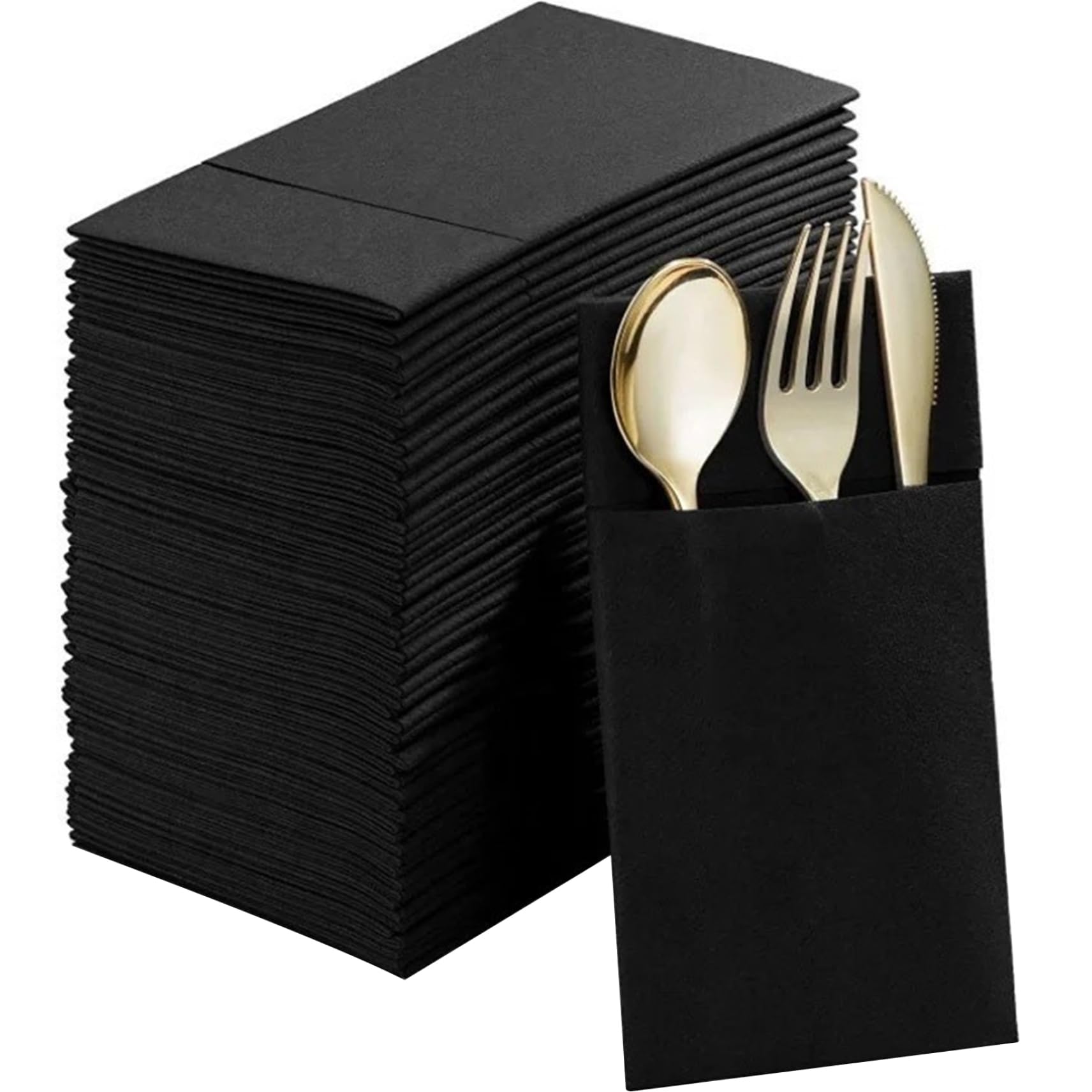 Wedhapy Black Napkins Napkins with Pockets for Silverware 50Pcs 16x16 Disposable Paper Linen-Feel Absorbent Black for Dinner, Banquet, Dining Table
