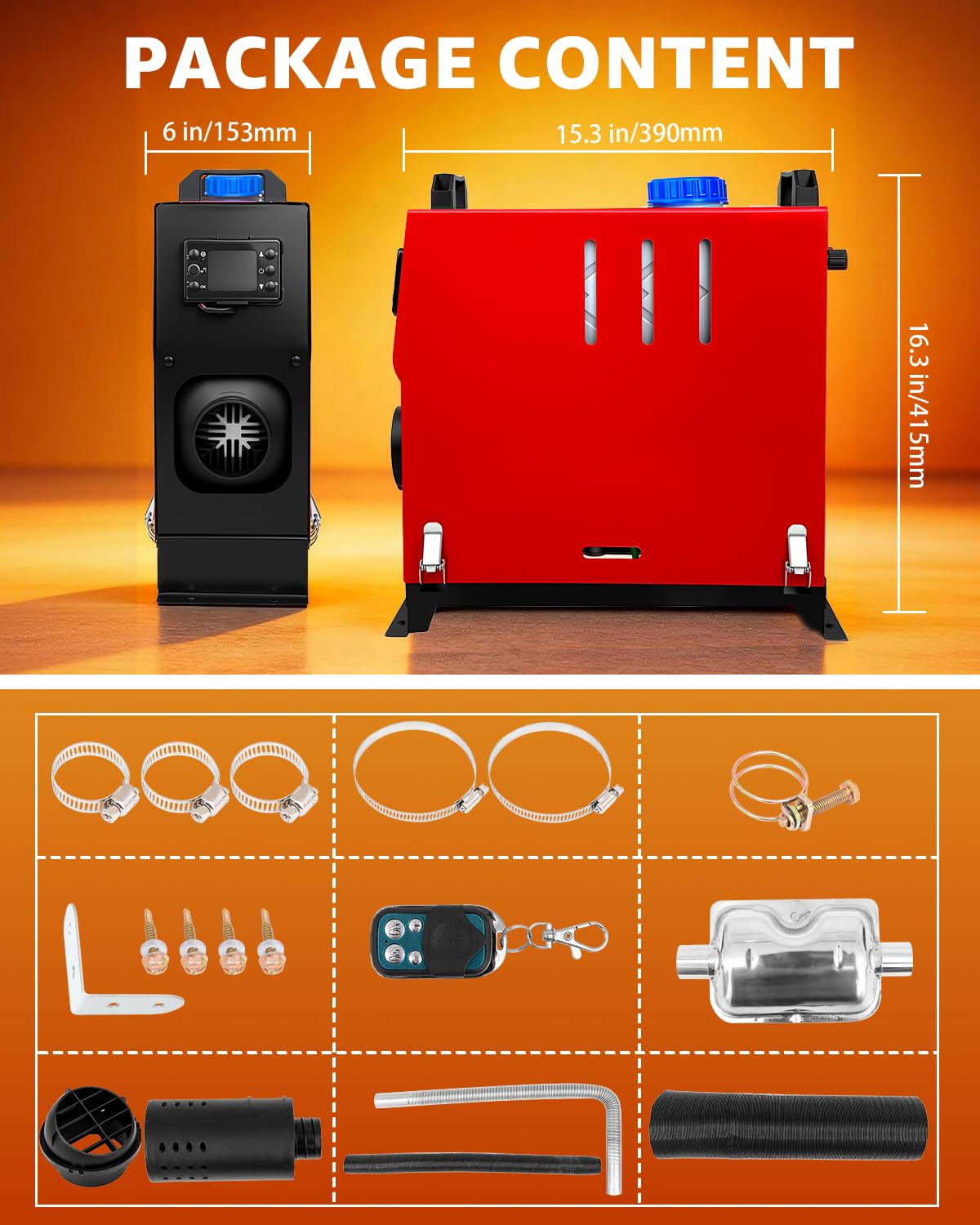 12 V 8 kW, wielofunkcyjny, przenośny, postojowy ogrzewacz powietrza z pilotem i wyświetlaczem LCD, szybkie ogrzewanie do kamperów, ciężarówek, łodzi, garaży, kamperów i przyczep samochodowych (8 kW,