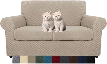 MAXIJIN Copridivano elasticizzato a 2 Posti con 2 Copricuscini, Copridivano antiscivolo a due posti con Copricuscino Separato per animali domestici, cani (2 Posto, Cachi)