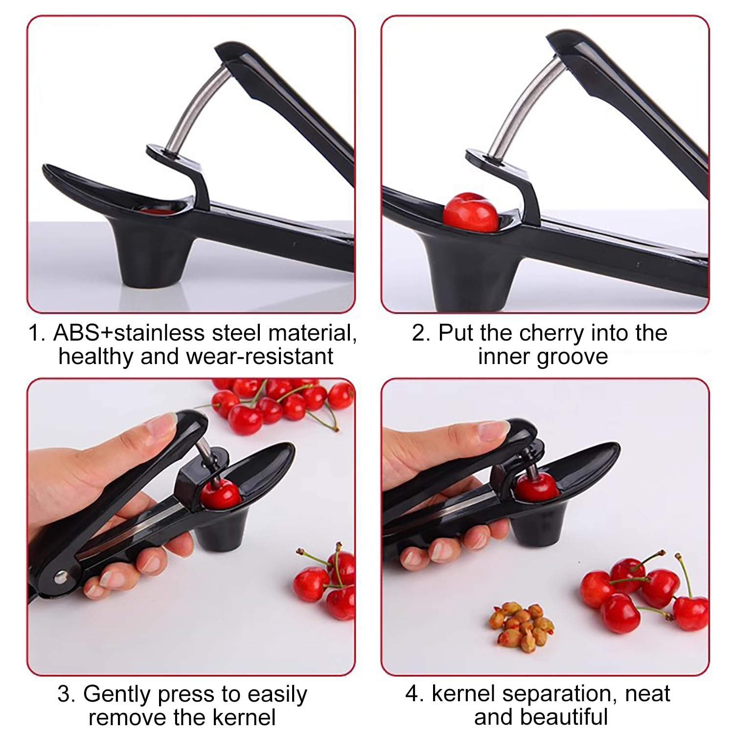 Dénoyauteur de Cerises,Dénoyauteur Manuel Pour Enlever les Noyaux des Cerises,Olives,Prunes,etc(Noir,20cm)