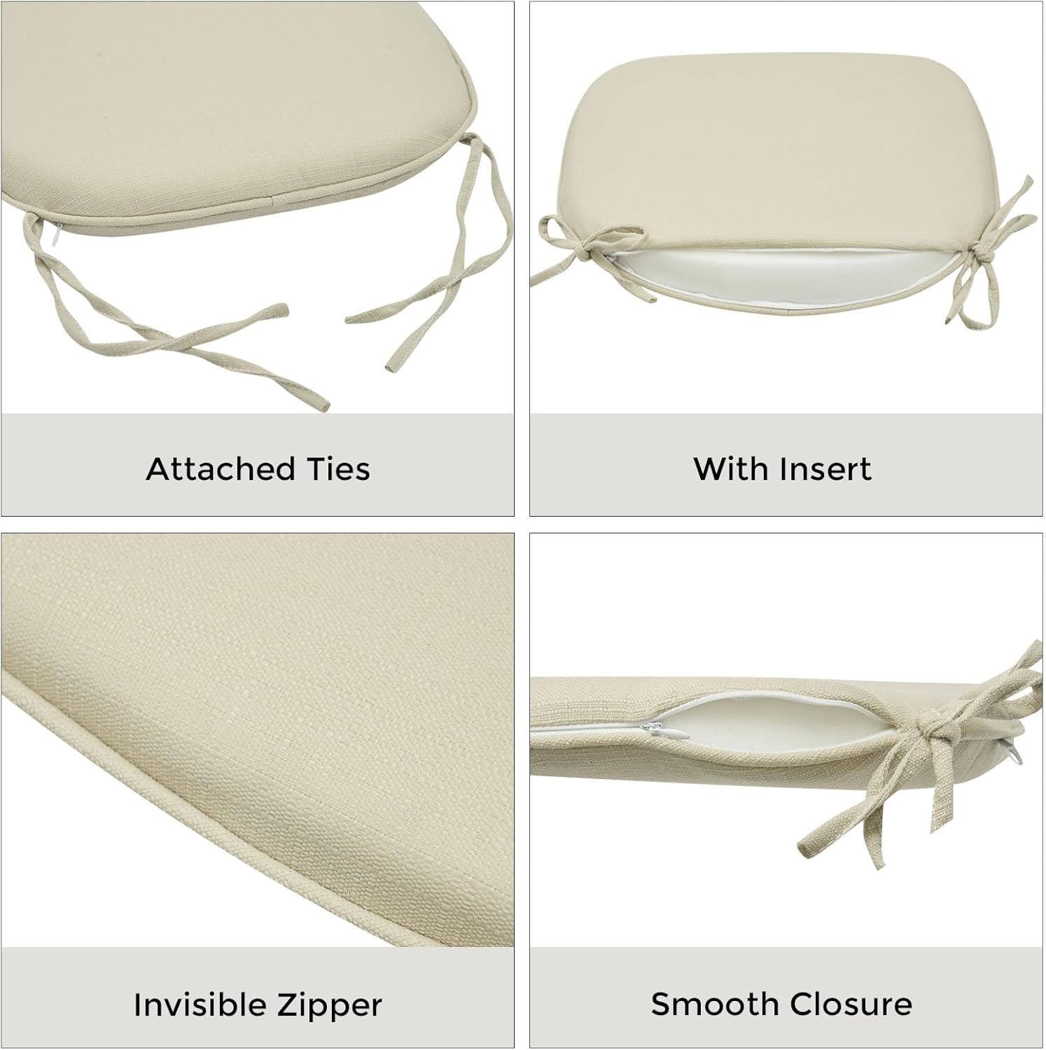 Outdoor Chair Cushions Set of 2,Patio Seat Cushion 17"x16"x2",U-Shaped Dining Chair Cushion 17 by 16 Inch,Water Resistant,Fade-Resistant Chair Pads for Kitchen Garden Furniture(Antique Beige)