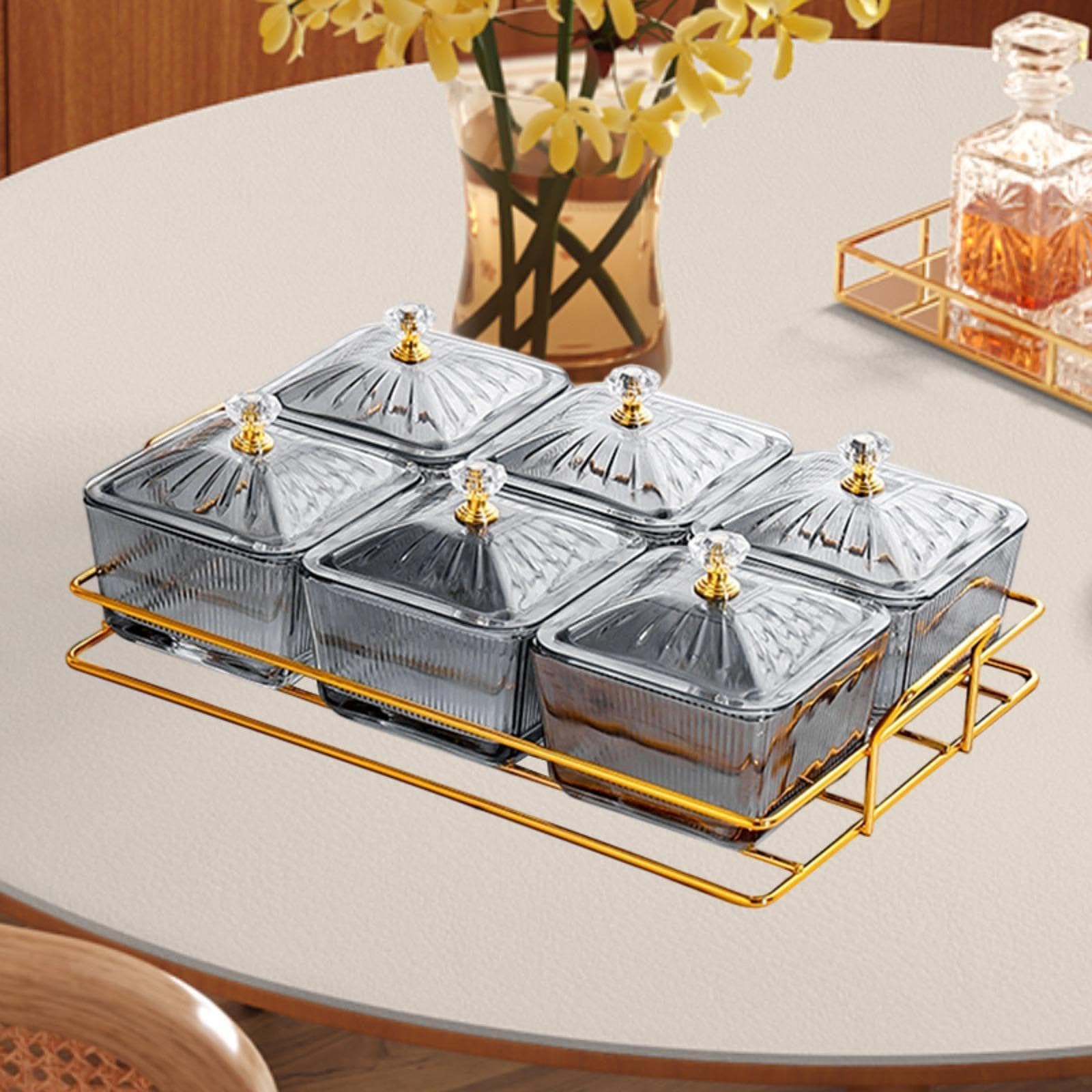 Colcolo Bols de Service pour collations, Organisateur, boîte de Rangement Alimentaire, Plateau de Service, Assiette à Fruits secs pour collations, Noix, Gris