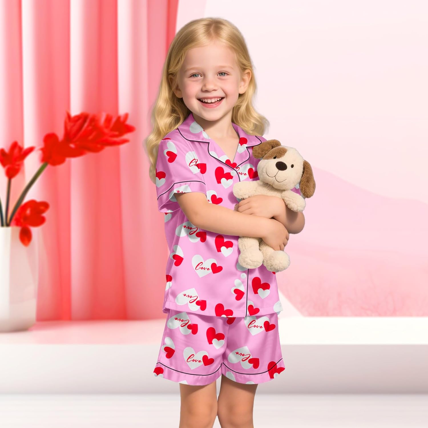 Nidoul Girls Pajamas Satin Short Sleeve Button Down Silky Pjs Girls' Sleepwear Set for Toddler Kids 3T-10Y - Image 3