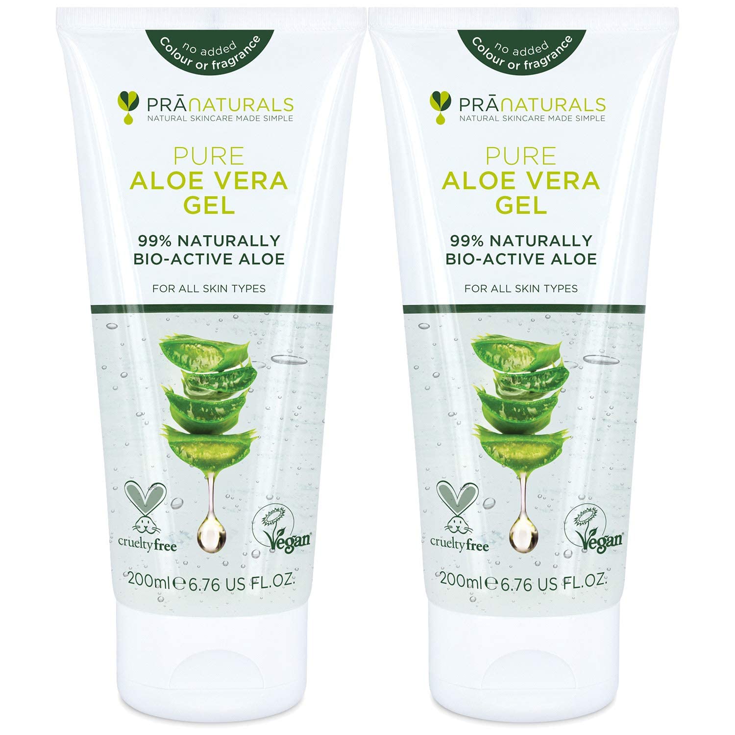 PraNaturals Aloe Vera Gel 200ml, Natürliche beruhigende & nahrhafte (2er Pack)
