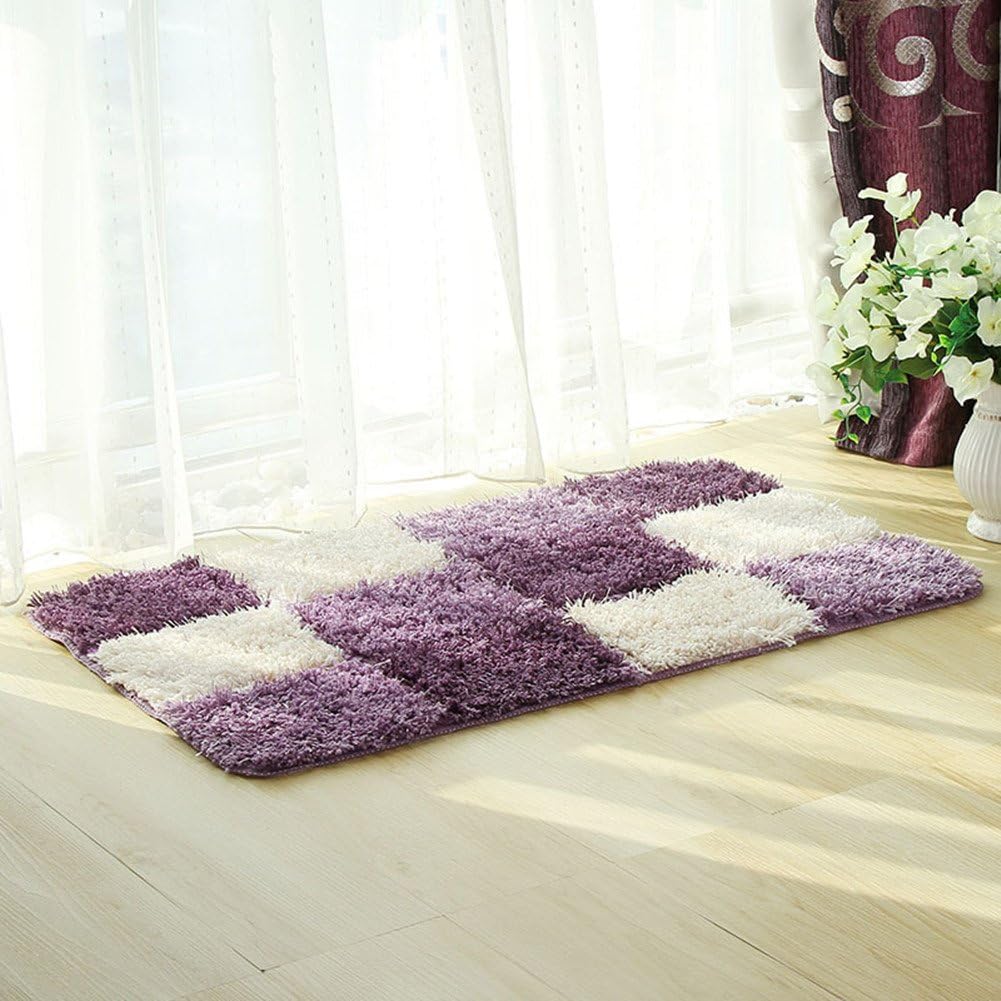Fanjow® Microfiber Area Rug Geometric Accent Shag Rug Checker Design Non-Slip Washable Modern Shaggy Area Rug Floor Mat for Bedroom, Bathroom (50 * 80cm(20"*31"), Black)