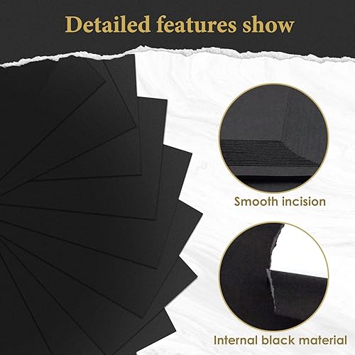 Miniatura 4 de RYKOMO 100 hojas de papel de cartulina negra de 8.5 x 11 pulgadas de grosor, 75 libras, 200 GSM, papel negro pesado para invitaciones, fabricación