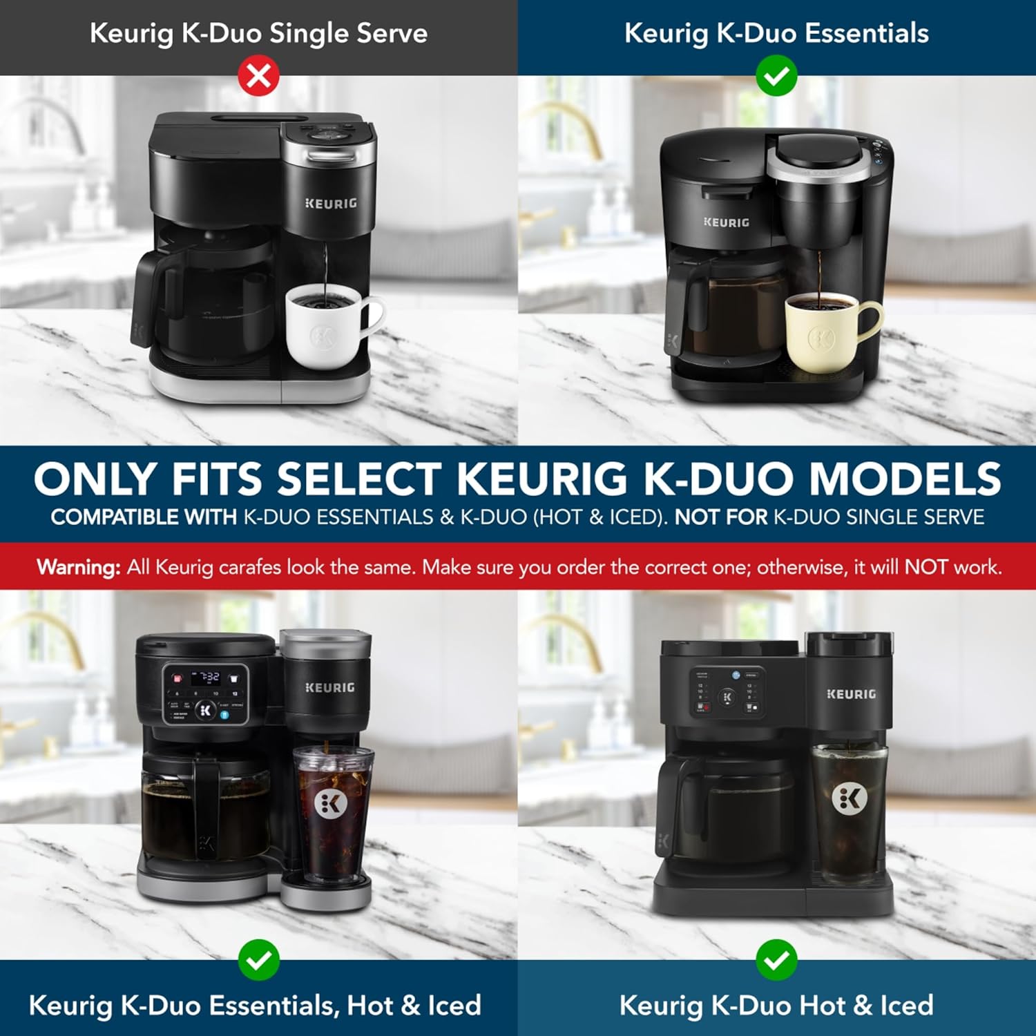 12-Cup Coffee Carafe Compatible with Keurig K-Duo Essentials, K Duo Hot & Iced – Will NOT Fit Keurig K-Duo Single Serve