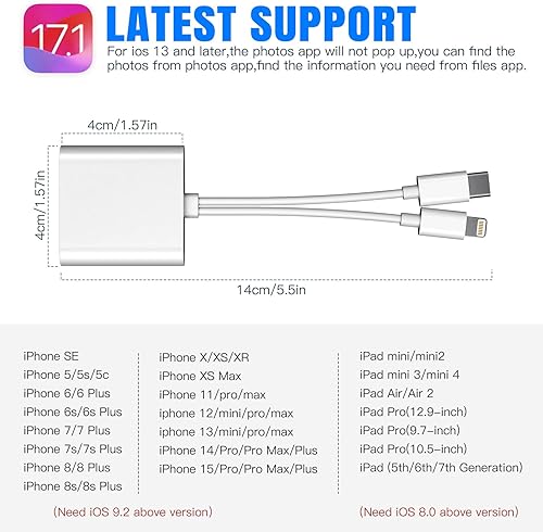 Miniatura 4 de Lector de tarjetas SD para cámara iPhone iPad, lector de tarjetas de memoria de doble ranura para tarjetas compatible con SD y TF Card Trail Visor