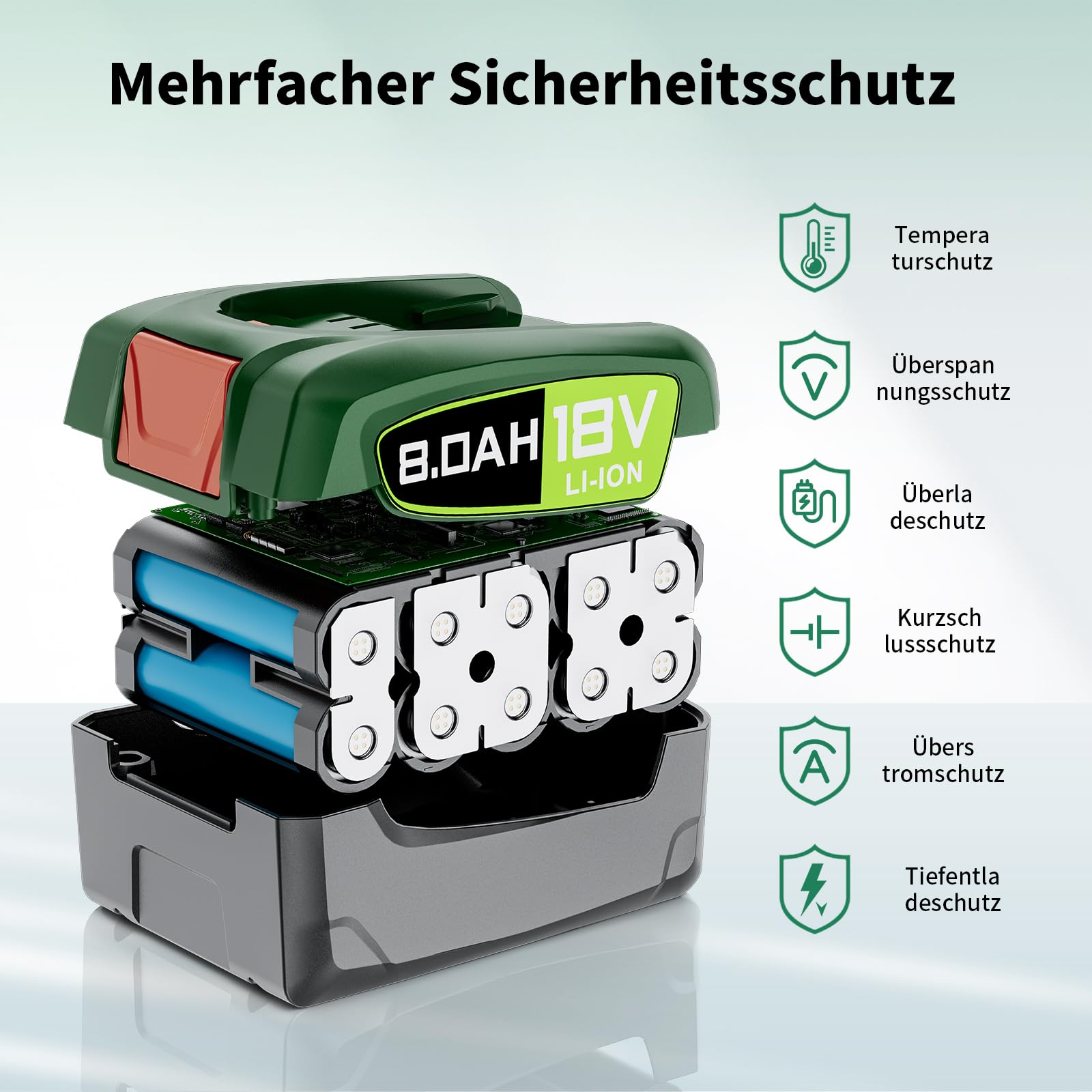 2 X 8000mAh für Bosch Akku 18V, Ersatzakku für Bosch PBA 18 Volt Akku | Hochkapazitäts Li-ion Akku für Bosch PBA,Kompatibel mit Gardena, Green Haus und Gartensystem(Nicht für Unlimited Staubsauger)