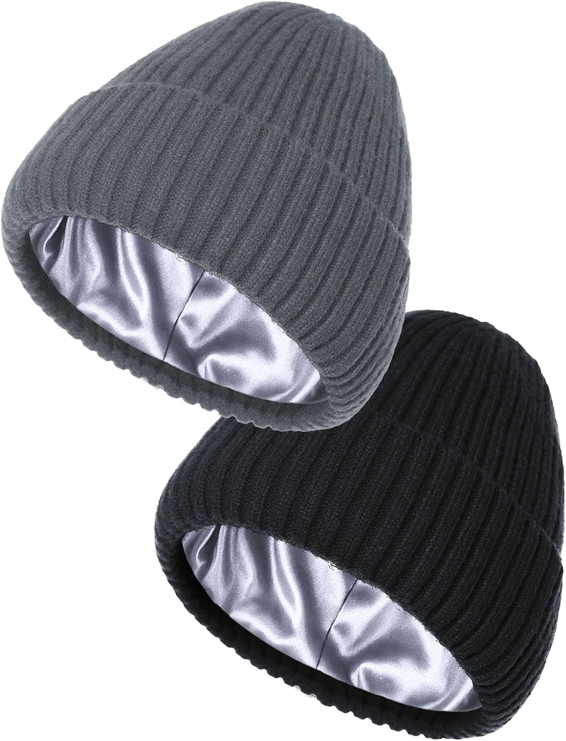 Satin Lined Beanie for Women Men, Silk Lined Beanies, Wool Warm Knit Cuffed Winter Hat Womens Skull Cap