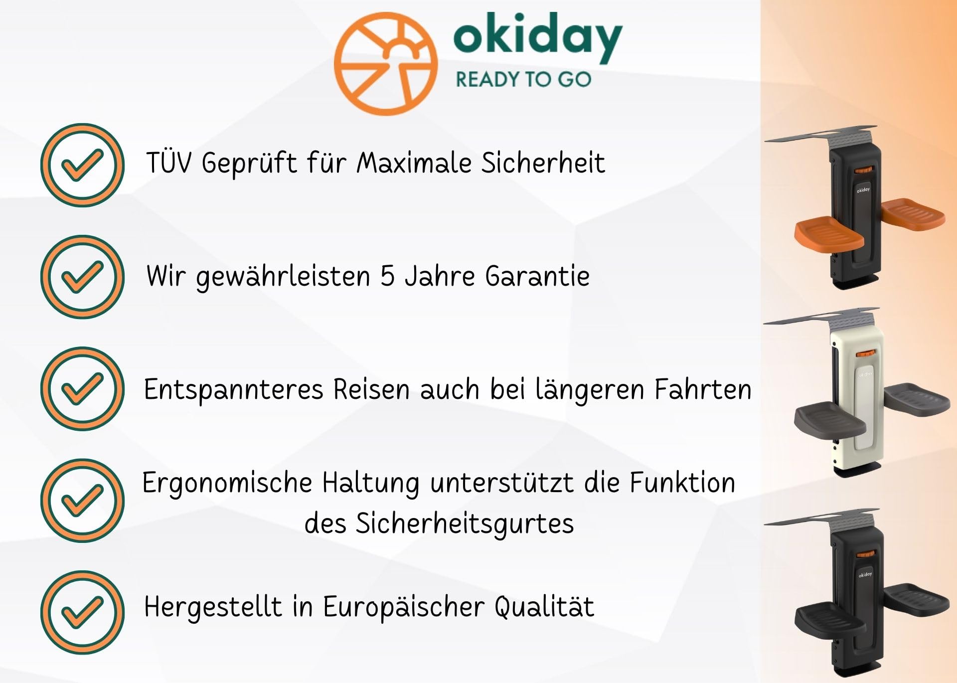 Kindersitz Fußstütze für Kinder 4 bis 12 Jahre für korrekte & bequeme Sitzposition| Farbe Orange | Fußstütze Kindersitz Höhenverstellbar - TÜV Zertifiziert
