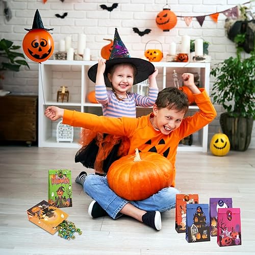 Miniatura 5 de SCIONE 24 bolsas de regalo de Halloween para niños, 6 bolsas de regalo de Halloween para dulce o truco, bolsas de papel de regalo para Halloween,